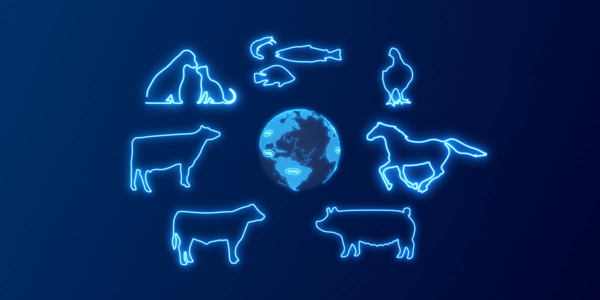 All species around a digital globe.